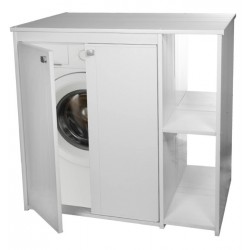 Coprilavatrice da Esterno in PVC 95x60x94 cm 2 Ante con Ripiani Laterali Laundry Bianco