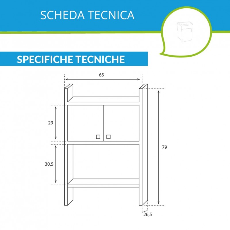 Scaffale Sopra Lavatrice Salvaspazio 65x25x192 cm in Pannello Truciolare  Bianco – acquista su Giordano Shop