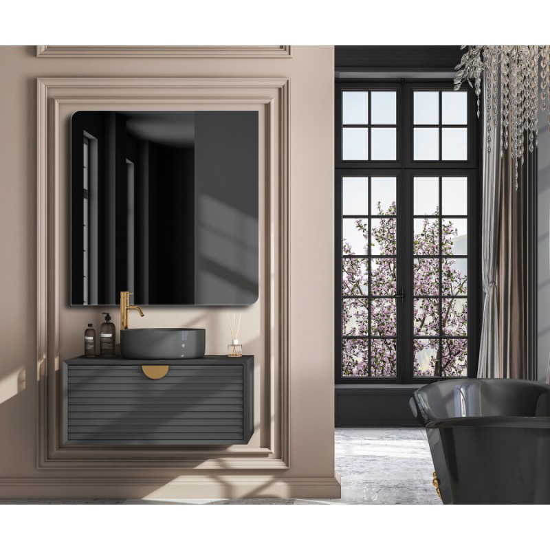 Dimelax Specchio Da Bagno Nero 61x81,3 Cm, Rettangolare Angoli Arrotondati, Vetro Temperato HD, Cornice Alluminio