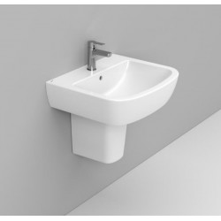 Lavabo ad installazione sospesa su semicolonna da 50 cm con foro per rubinetto bianco lucido Gemma 2 di Dolomite