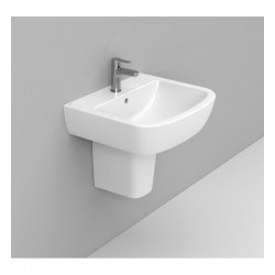 Lavabo ad installazione sospesa su semicolonna da 60 cm con foro per rubinetto bianco lucido Gemma 2 di Dolomite