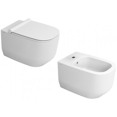 Sanitari sospesi Alba con fissaggio nascosto di Dolomite Vaso con tecnologia rimless + Bidet in Ceramica Bianco Opaco