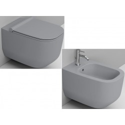 Sanitari sospesi Alba con fissaggio nascosto di Dolomite Vaso con tecnologia rimless + Bidet in Ceramica Grigio Cemento