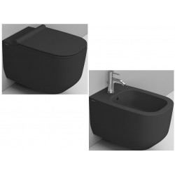 Sanitari sospesi Alba con fissaggio nascosto di Dolomite Vaso con tecnologia rimless + Bidet in Ceramica Nero Opaco