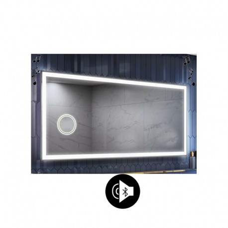 Specchio Angoli squadrati Retroilluminante led 20W + specchietto cosmetico 20x integrato + altoparlante bluetooth art.Z11