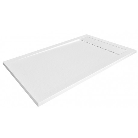 Piatto Doccia 80x140 cm in Pietra Sintetica con Superficie Effetto Ardesia altezza 3 cm colore bianco