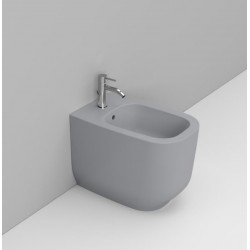 Bidet filo muro serie Alba di Dolomite in ceramica grigio cemento