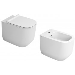 Sanitari filo muro Alba con fissaggio nascosto di Dolomite Vaso con tecnologia rimless + Bidet in Ceramica Bianco Lucido