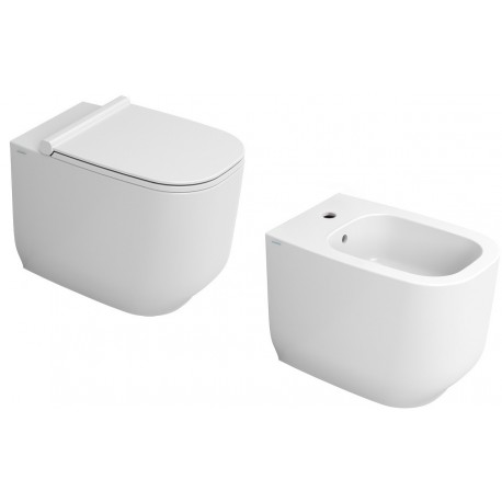 Sanitari filo muro Alba con fissaggio nascosto di Dolomite Vaso con tecnologia rimless + Bidet in Ceramica Bianco Lucido