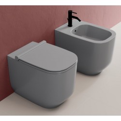 Sanitari filo muro Alba con fissaggio nascosto di Dolomite Vaso con tecnologia rimless + Bidet in Ceramica Grigio Cemento