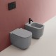 Sanitari filo muro Alba con fissaggio nascosto di Dolomite Vaso con tecnologia rimless + Bidet in Ceramica Grigio Cemento