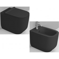 Sanitari filo muro Alba con fissaggio nascosto di Dolomite Vaso con tecnologia rimless + Bidet in Ceramica Nero Opaco