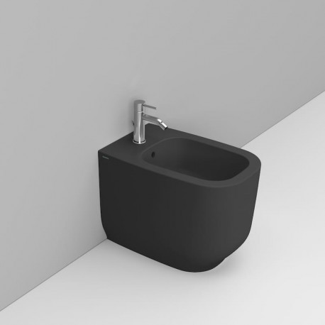 Bidet filo muro serie Alba di Dolomite in ceramica nero opaco