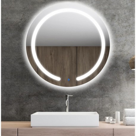 Specchio Bagno Tondo Filo Lucido con disegno sabbiato Retroilluminante led 20W e pulsante touch integrato mod. Lucy