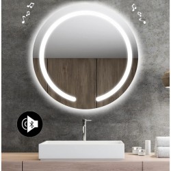 Specchio da Bagno Rotondo con Altoparlante Bluetooth e Disegno Sabbiato Retroilluminato led 20W art. spe263