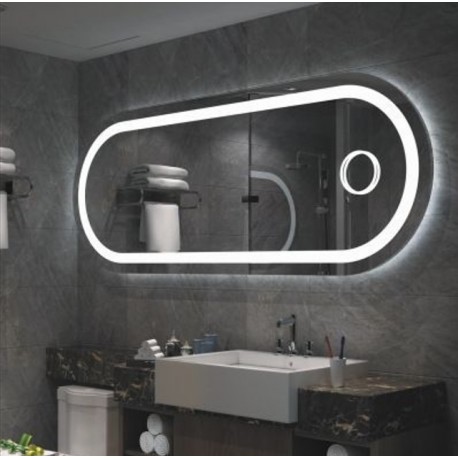 Specchio Bagno Filo Lucido Ovale Retroilluminante led 20W con specchietto cosmetico 20x integrato art. spe48 