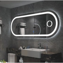 Specchio Bagno Filo Lucido Ovale Retroilluminante led 20W con specchietto cosmetico 20x integrato art. OV13