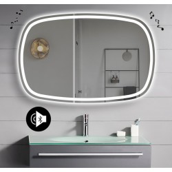 Specchio da Bagno Ovale Irregolare con Altoparlante Bluetooth e Disegno Sabbiato Retroilluminato led 20W