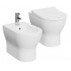 Sanitari Vitra ROUND Filomuro Vaso senza brida (sistema rimfree) + Bidet in Ceramica Bianco Lucido