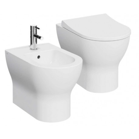 Sanitari Vitra ROUND Filomuro Vaso senza brida (sistema rimfree) + Bidet in Ceramica Bianco Lucido