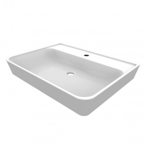 Lavabo / Consolle sospeso rettangolare con foro per miscelatore 65 x 48 cm. in ceramica bianco lucido