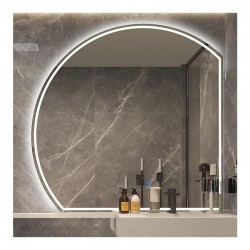 Su Misura Specchio Semicircolare da Bagno Retroilluminante led 20W con disegno sabbiato art.Ovo12 + pulsante touch integrato