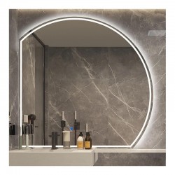 Su Misura Specchio Semicircolare da Bagno Retroilluminante led 20W con disegno sabbiato art.Ovo13 + pulsante touch integrato