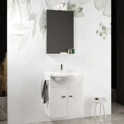 Mobile da bagno Mimosa Salvaspazio da 57 cm bianco con specchiera con mensola e illuminazione alogena