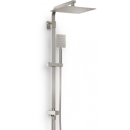Colonna doccia quadra Zeus Metaform con deviatore a due vie soffione + doccetta in acciaio inox aisi 304 spazzolato