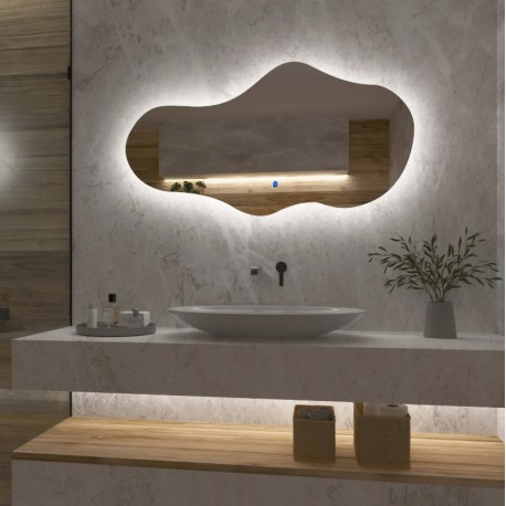 Su Misura Specchio Irregolare Atipico Filo Lucido Retroilluminante led 20W con Pulsante Touch Integrato art. spe184