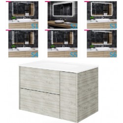 Mobile bagno rovere grigio completo lavabo in ceramica + specchio led 100 x 60 cm da selezionare in fase di ordine
