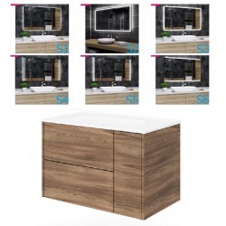 Mobile bagno tabacco 80x46 cm. completo di lavabo in ceramica + specchio led da selezionare in fase di ordine