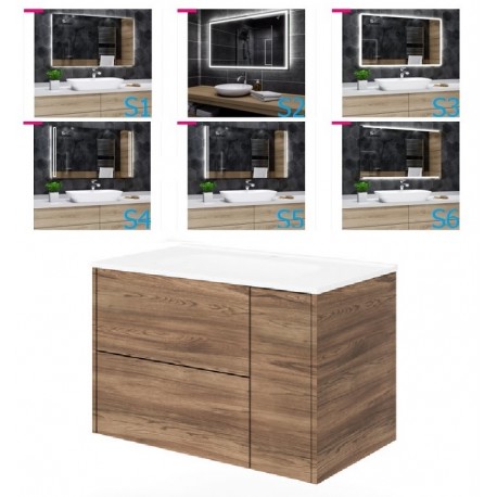 Mobile bagno tabacco 80x46 cm. completo di lavabo in ceramica + specchio led da selezionare in fase di ordine