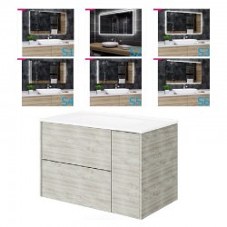 Mobile bagno Legno nordico 101x46 cm. completo di lavabo in ceramica + specchio led da selezionare in fase di ordine