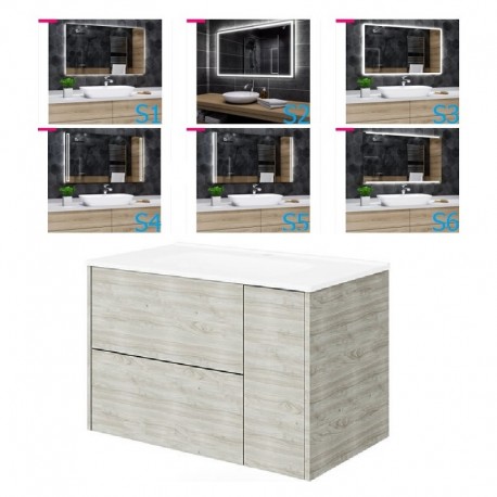 Mobile bagno Legno nordico 101x46 cm. completo di lavabo in ceramica + specchio led da selezionare in fase di ordine