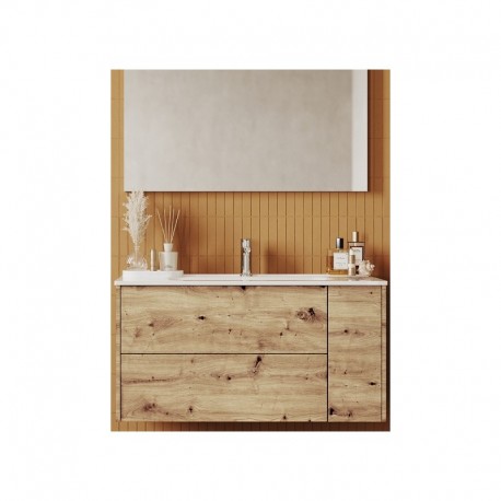 Mobile bagno rovere oro 101x46 cm. completo di lavabo in ceramica + specchio led da selezionare in fase di ordine