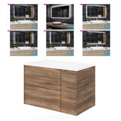 Mobile bagno tabacco 101x46 cm. completo di lavabo in ceramica + specchio led da selezionare in fase di ordine