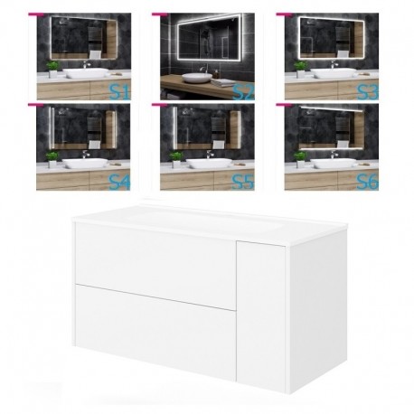 Mobile bagno bianco opaco 101x46 cm. completo di lavabo in ceramica + specchio led da selezionare in fase di ordine