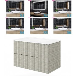 Mobile bagno cannettato Legno nordico 81x46 cm. completo di lavabo in ceramica + specchio led da selezionare in fase di ordine