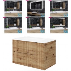 Mobile bagno cannettato rovere oro 81x46 cm. completo di lavabo in ceramica + specchio led da selezionare in fase di ordine