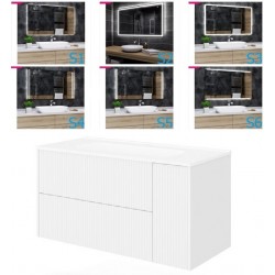 Mobile bagno cannettato bianco opaco 81x46 cm. completo di lavabo in ceramica + specchio led da selezionare in fase di ordine
