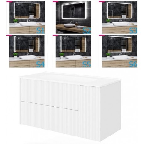 Mobile bagno cannettato bianco opaco 81x46 cm. completo di lavabo in ceramica + specchio led da selezionare in fase di ordine