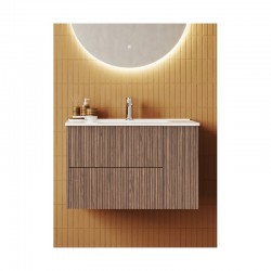 Mobile bagno cannettato tabacco 101x46 cm. completo di lavabo in ceramica + specchio led da selezionare in fase di ordine