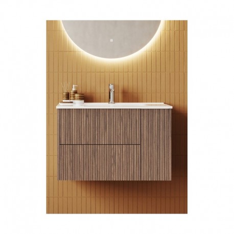 Mobile bagno cannettato tabacco 101x46 cm. completo di lavabo in ceramica + specchio led da selezionare in fase di ordine