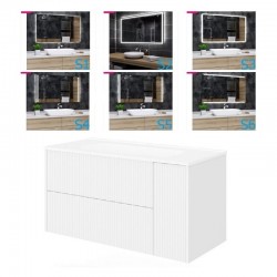 Mobile bagno cannettato bianco opaco 101x46 cm. completo di lavabo in ceramica + specchio led da selezionare in fase di ordine