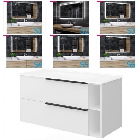 Mobile bagno bianco lucido 101x46 cm. completo di lavabo in ceramica + specchio led da selezionare in fase di ordine