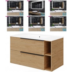 Mobile bagno rovere naturale 101x46 cm. completo di lavabo in ceramica + specchio led da selezionare in fase di ordine