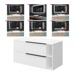 Mobile bagno bianco lucido 91x46 cm. completo di lavabo in ceramica + specchio led da selezionare in fase di ordine