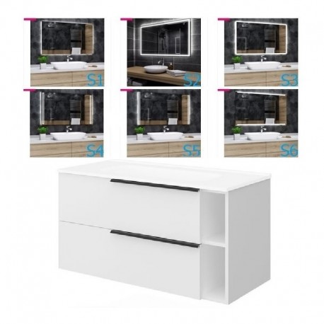 Mobile bagno bianco lucido 91x46 cm. completo di lavabo in ceramica + specchio led da selezionare in fase di ordine