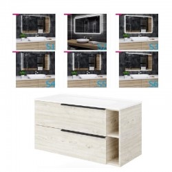 Mobile bagno rovere bianco 91x46 cm. completo di lavabo in ceramica + specchio led da selezionare in fase di ordine